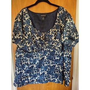 Lane Bryant blue rose silky dress blouse